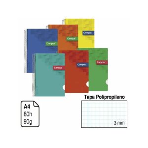 Bloc espiral tapa polipropileno campus a4 80 hojas 90 gramos cuadricula 3 mm.
