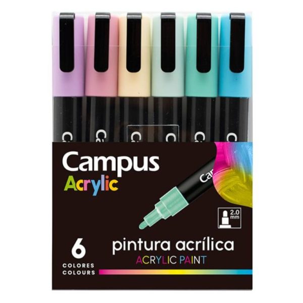 Rotulador pintura acrílica Campus 6 colores pastel - Imagen 2