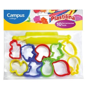 Accesorios para moldear plastilina 10 moldes + rodillo